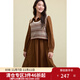 獨束大碼女裝2024冬季新款時(shí)尚連衣裙顯瘦套裝條紋針織背心兩件套 美拉棕 2XL (尺碼：4) (尺碼：4)