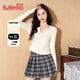 班尼路（Baleno）小V領(lǐng)緊身長(cháng)袖T恤女2025年春秋女裝新款時(shí)尚休閑簡(jiǎn)約百搭打底上衣