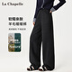 拉夏貝爾醋酸羊毛闊腿褲女秋冬新款加絨休閑直筒運動(dòng)褲 深灰色 2XL
