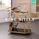皇尼森（KINGNIISEN）不銹鋼廚房餐車(chē)會(huì )所酒水車(chē)蛋糕車(chē)手推車(chē)餐廳可移動(dòng)輕奢 金色+黑玻璃 74X40X86