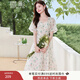 香影（xiangying）泡泡袖碎花連衣裙女2025夏裝新款桃心領(lǐng)裙子溫柔風(fēng)印花雪紡裙 綠色 M