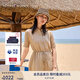 TOMMY HILFIGER【舒適亞麻】25夏季女裝海邊度假風(fēng)收腰顯瘦襯衫連衣裙 卡其色AEG S 34