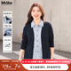 MsShe【設(shè)計(jì)感條紋假兩件襯衫】大碼女裝2025秋裝胖mm顯瘦針織衫上衣 開衫長袖-藏青藍(lán)色現(xiàn)貨 4XL