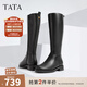 他她（TATA）大筒圍真皮騎士靴女靴子粗跟氣質(zhì)加絨長(cháng)筒靴秋冬7TG87DG4 黑色 38