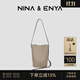 NINA&ENYA妮娜恩雅【雪莉包水桶】輕奢腋下女包納帕紋頭層牛皮單肩斜挎包 橡果灰 雪莉包-小號