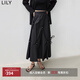 LILY秋新款立體蝴蝶結(jié)手縫珍珠垂感全棉半身長(zhǎng)裙 510黑 L