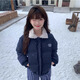 哈魯迪羊羔毛領(lǐng)羽絨棉服外套女秋冬季小個(gè)子爆款加厚寬松保暖面包服外套 藏青色 L （90-105斤）