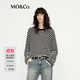 MO&Co.針織衫美麗諾綿羊毛條紋毛衣寬松落肩 黑白條色 S 160