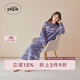 gelatopique秋冬新品女睡裙北歐風(fēng)小熊半邊絨連衣裙PWNO245161 深藍色 均碼