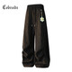 Cebrodz法國 休閑褲男2026春季新款美式潮流寬松褶皺肌理直筒寬松長(cháng)褲子 黑色 L
