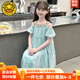 G.DUCKKIDS小黃鴨童裝女童連衣裙夏季2025洋氣兒童夏裝波西米亞風(fēng)露肩公主裙 冰川藍 120 建議110-120cm6-7歲