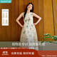 茵曼（INMAN）夏季植物碎花印花女裝無(wú)袖連衣裙百搭寬松花苞長(cháng)裙子 杏色 L