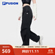 FILA FUSION斐樂(lè )潮牌梭織長(cháng)褲女秋季新款時(shí)尚休閑寬松工裝褲 正黑色-BK M