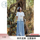 紫涵（ZIHAN）紫涵闊腿牛仔裙褲女夏季氣質(zhì)高腰顯瘦寬松拖地長(cháng)褲休閑褲 牛仔藍 L