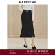 MAXRIENY魚美人半裙復(fù)古優(yōu)雅感開叉半身裙子魚尾修身 黑色 S 01/34