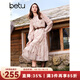 百圖betu女裝秋季新款連衣裙法式印花腰帶收腰顯瘦裙子女2408T87 粉紅 M