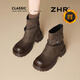 ZHR堆堆短靴女加絨厚底增高馬丁靴美拉德西部褲管靴 KN261A棕色37