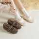 達芙妮加絨毛毛鞋女外穿2026新款秋冬保暖棉鞋時(shí)尚可愛(ài)瑪麗珍平底女鞋 米色【蝴蝶結款 1CM平底】 37