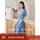 茵曼（INMAN）時(shí)尚復(fù)古連衣裙女夏季翻領(lǐng)寬松A字燈籠袖長(zhǎng)裙 牛仔藍(lán)-新 M