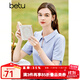 百圖betu女裝夏新款T恤輕國風(fēng)polo領(lǐng)泡泡袖盤(pán)扣短袖T恤女2304T10 紫色 S
