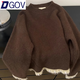 DGOV韓系美拉德感圓領(lǐng)毛衣女秋季加厚外穿軟糯寬松慵懶風(fēng)針織衫 咖色版 S 建議80-100斤