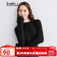 百圖betu女裝秋季新款毛針織衫荷葉邊挑孔提花針織衫女2409T20 黑色 L （黑色預售11/25發(fā)貨）