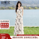 絲柏舍吊帶連衣裙2025夏裝新款女裝溫柔淑女蝴蝶印花A字長(zhǎng)裙