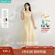 茵曼（INMAN）章若楠同款歐若風(fēng)法式吊帶連衣裙2025夏季新品女裝淡鵝黃色裙子 淺黃色 (方領(lǐng)) M