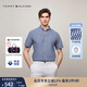 TOMMY HILFIGER【透氣府綢】夏季男純棉商務(wù)休閑格子短袖襯衣襯衫男外套35440 藍白格紋C5J XL （推薦：165-180斤）