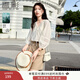 香影（xiangying）v領(lǐng)襯衫女2025夏裝新款襯衣設計感高級米白色鏤空七分袖上衣 米色 M