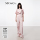 MO&Co.牛仔褲背帶褲夏臟染工裝風(fēng)格高腰可調(diào)節(jié)肩帶搭扣摩安珂 粉杏色 S 160