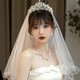 締晶新娘皇冠頭飾頭紗套裝求婚領(lǐng)證登記結婚韓系森系王冠婚紗發(fā)夾飾