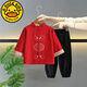 G.DUCKKIDS兒童漢服男童唐裝中國風(fēng)童裝寶寶周歲古風(fēng)套裝棉麻長(cháng)袖春秋中國風(fēng) 紅色 三花紅套裝 100 身高85-100厘米 體重23-32