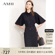 AMII女裝2025夏季新款襯衫連衣裙女小眾設計感裙喇叭袖收腰高 黑色 M 160/84A
