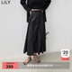 LILY秋新款立體蝴蝶結(jié)手縫珍珠垂感全棉半身長裙 510黑 S