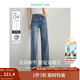 茵曼（INMAN）直筒加絨牛仔褲2024秋季女裝新款中高腰彈力闊腿長(cháng)褲子 牛仔藍 30