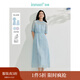 茵曼（INMAN）法式皺感花邊女裝連衣裙套裝2025夏季新品泡泡袖a字長(cháng)裙子 淺藍色 L