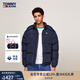 TOMMY JEANS【90絨】秋冬季男美式潮流刺繡保暖連帽寬松面包羽絨服外套 藏青色C1G M （推薦：140-160斤）