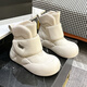 日本雪地靴女款冬季新款厚底短靴魔術(shù)貼高幫小白鞋加絨保暖大棉鞋 白色（絨里） 34
