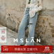 MSLAN夏季個(gè)性潮酷破洞顯瘦直筒褲復古高腰寬松休閑水洗牛仔長(cháng)褲 城灰藍 M