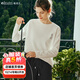 Olrain歐芮兒長(cháng)袖T恤女秋冬新款寬松趣味水印上衣打底衫女 白色 S