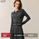 LILY冬新款女裝格雷系學(xué)院風(fēng)POLO領(lǐng)修身顯瘦百搭通勤針織開(kāi)衫 501灰色 M