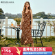 Olrain歐芮兒吊帶碎花連衣裙夏季女裝浪漫優(yōu)雅長裙子度假沙灘裙 水仙咖 M