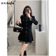 她芙（tafu）品牌女裝小香風(fēng)假兩件西裝連衣裙女2025春秋新款修身顯瘦a字裙 黑色 M
