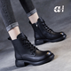 AI頭層牛皮短靴女2025冬季新款靴子平底馬丁靴加絨棉鞋真皮軟底皮鞋 黑色【單里】WZZM233339 37