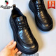 西域駱駝男鞋春夏2026牛皮男士真皮休閑皮鞋百搭防滑系帶樂(lè )福鞋休閑鞋男 黑色 42