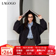 LAGOGO翻領(lǐng)藏青色短外套女拉谷谷2025年春季新款運動(dòng)休閑風(fēng)夾克衫 藏青色 L