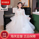WVD國際品牌高端女童晚禮服主持人感兒童鋼琴走秀演出服花童婚禮女孩禮服 6631白色長(cháng)款長(cháng)袖拍下贈皇冠 M 110C