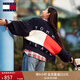 TOMMY JEANS【寬松燈籠袖】25秋冬新款女學(xué)院風(fēng)純棉撞色V領(lǐng)針織開衫外套 藏青白紅拼色C1G M （推薦：115-130斤）