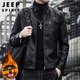 JEEP SPIRIT吉普皮衣男秋冬季寬松外套男士立領(lǐng)痞帥機車皮夾克 黑色 XL